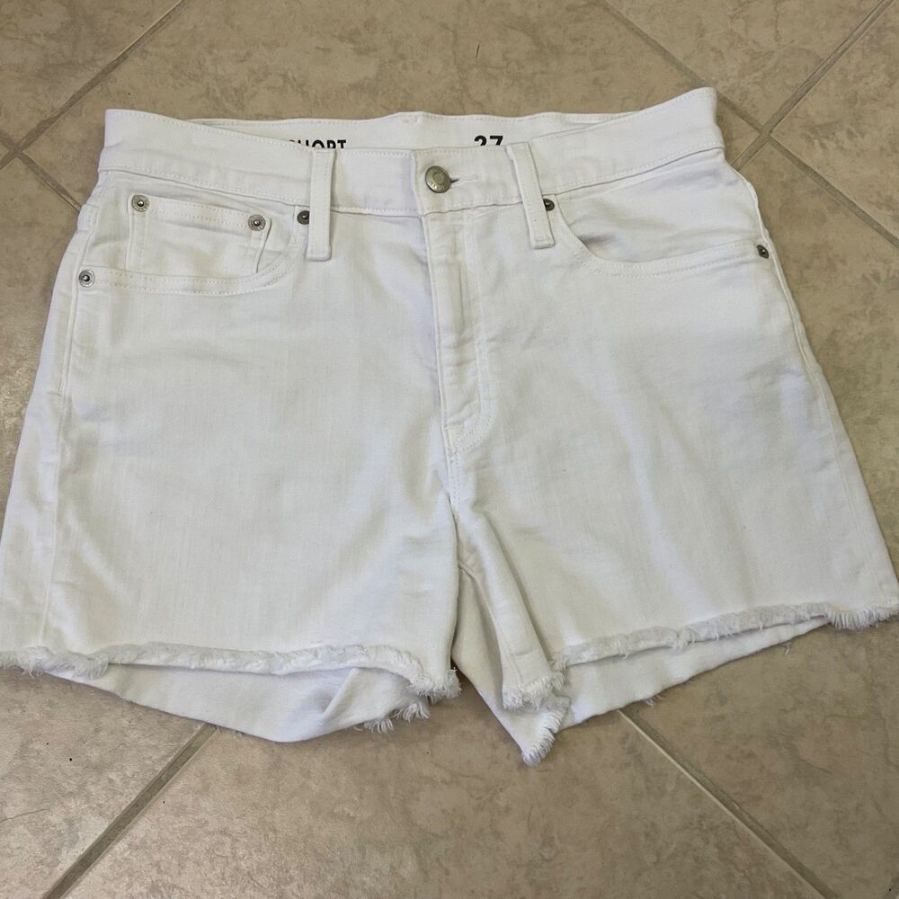 J Crew Women’s Mid Rise Denim Shorts Size 27 White Frayed Hem